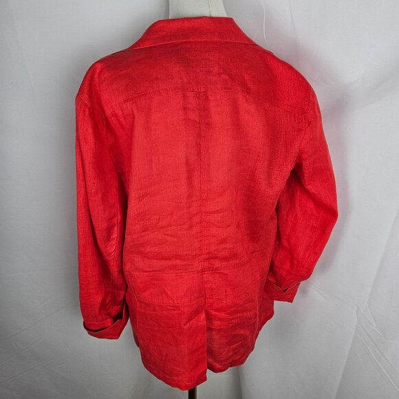 Lauren Ralph Lauren Linen Utility Jacket Size 6 Oversized Blazer Red Pockets - Picture 3 of 10